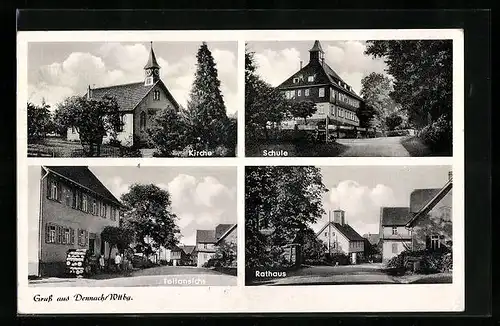 AK Dennach /Wttbg., Teilansicht mit Kirche und Rathaus