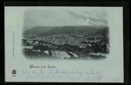 Mondschein-AK Lahr, Ortsansicht aus der Ferne