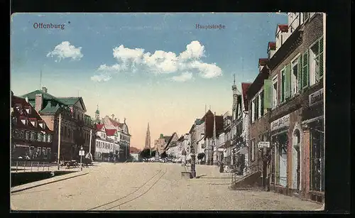 AK Offenburg, Hauptstrasse u. Friseur F. Müller