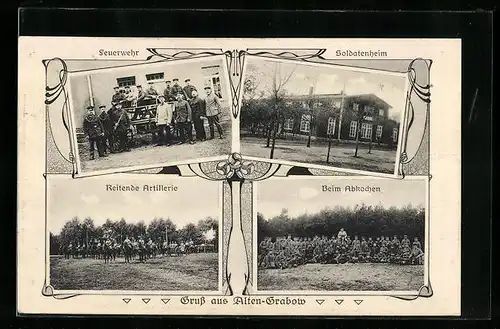 AK Alten-Grabow, Soldatenheim, Reitende Artillerie, Feuerwehr