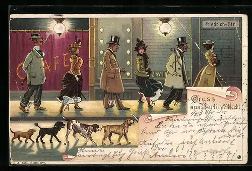 Lithographie Berlin, Nachtleben i. d. Friedrichstrasse