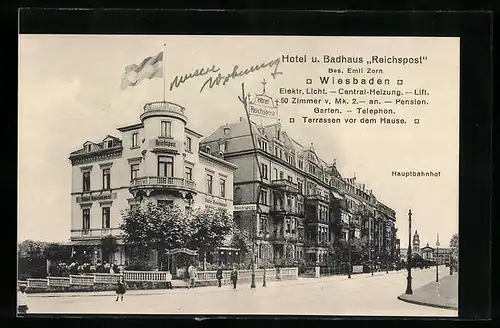 AK Wiesbaden, Hotel u. Badhaus Reichspost