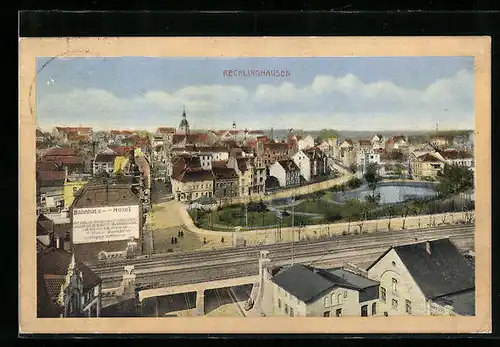 AK Recklinghausen, Teilansicht mit Bahnhofs-Hotel