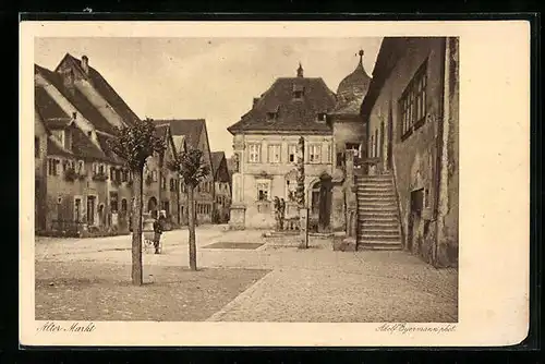 AK Creglingen i. Württbg., Blick auf den alten Markt mit Kinderwagen