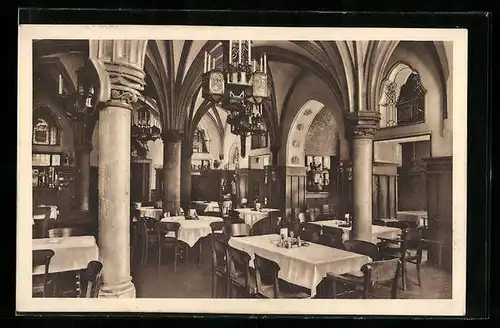 AK Augsburg, Innenansicht d. Restaurants Sankt Leonhardskapelle