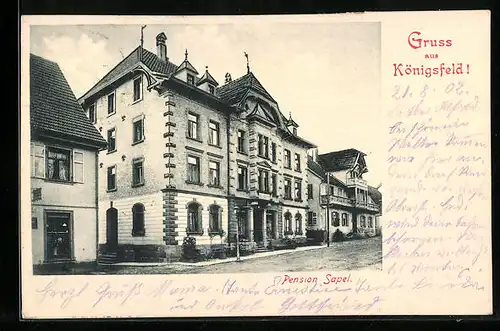 AK Königsfeld, Pension Sapel mit Strasse