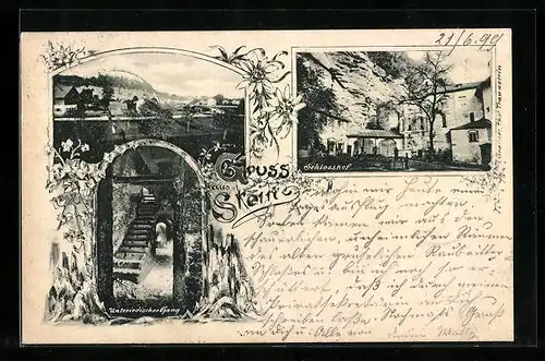 AK Traunstein, Schloss Stein, Schlosshof, Unterirdischer Gang