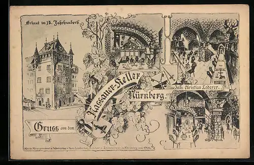 AK Nürnberg, Gasthaus, Nassauer Keller, Innenansicht