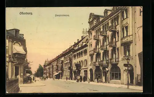 AK Offenburg, Partie in der Hauptstrasse mit Union Hotel