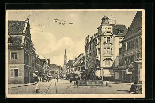 AK Offenburg, Partie in der Hauptstrasse mit Einhorn-Apotheke