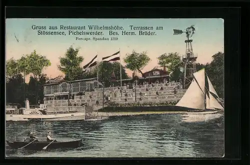 Lithographie Berlin-Pichelswerder, Restaurant Wilhelmshöhe, Terrassen am Stössensee