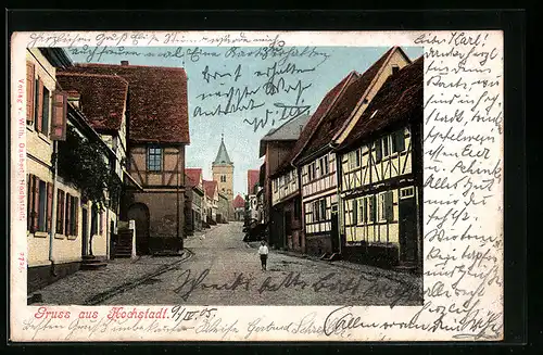 AK Hochstadt, Strassenpartie mit Fachwerkhäusern