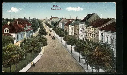 AK Guben, Partie in der Bahnhofstrasse