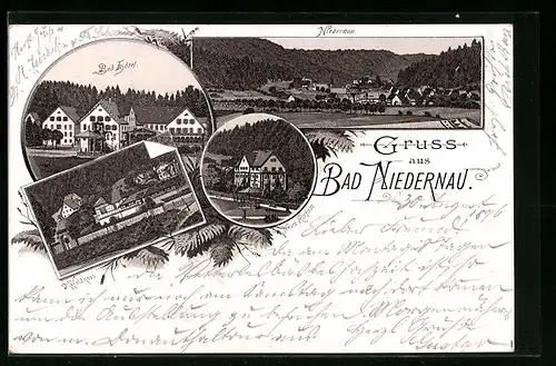Lithographie Bad Niedernau, Bad Hôtel, Neues Kurhaus, Waldhaus