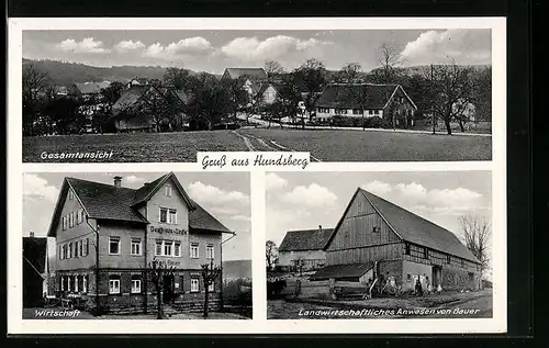 AK Hundsberg, Gasthaus zur Linde, Landwirtschaftliches Anwesen von Bauer, Gesamtansicht