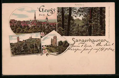 Lithographie Sangerhausen, Sachsenburgen, Rothenburg, Teilansicht