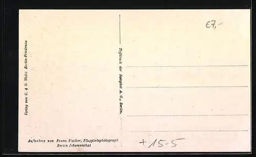 Lithographie Berlin-Johannisthal, Antoinette-Eindecker-Flugzeug über dem Flugplatz