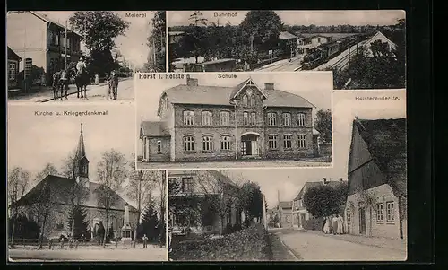 AK Horst i. H., Bahnhof, Meierei, Heisterender Strasse, Schule