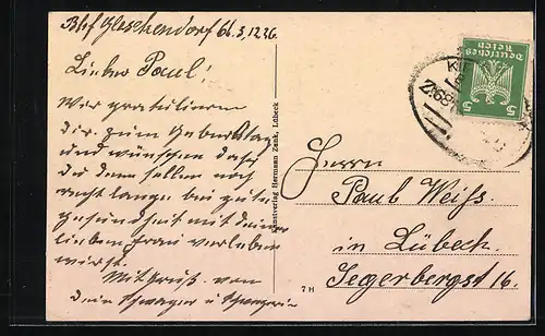 AK Bahnhof Gleschendorf, Partie im Dorf mit Radfahrern