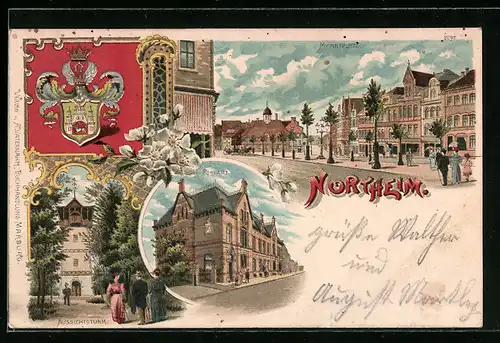 AK Northeim, Marktplatz, Postamt, Aussichtsturm