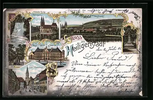 Lithographie Heiligenstadt, Königl. Lehrer-Seminar, Altstädter Kirche und Gymnasium