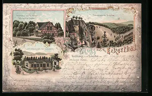 Lithographie Eckerthal, Gasthaus zum Eckerthal, Rabenklippen