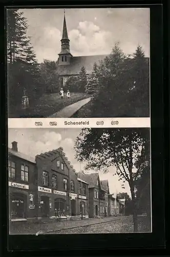 AK Schenefeld, Colonialwaren H. Reese, Kirche
