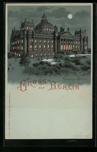 Lithographie Berlin-Tiergarten, Reichstags-Gebäude