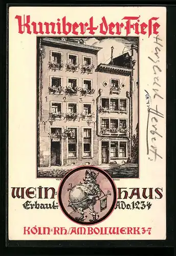 AK Köln a. Rh., Weinhaus Kunibert der Fiese, Am Bollwerk 3-7