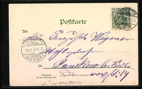 Lithographie Ahlbeck, Strandpartie mit Segelbooten