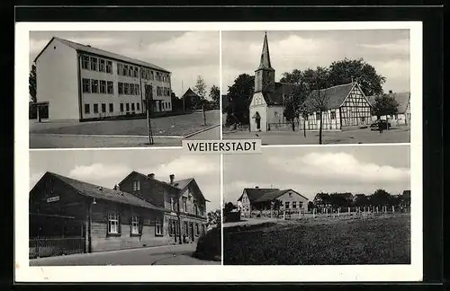 AK Weiterstadt, Schule, Kirche, Ortsansicht