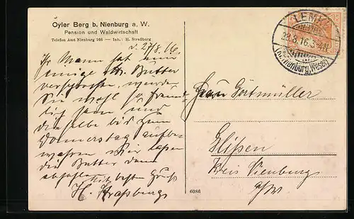 AK Nienburg a. W., Pension u. Waldwirtschaft Oyler Berg, Inh. H. Strassburg