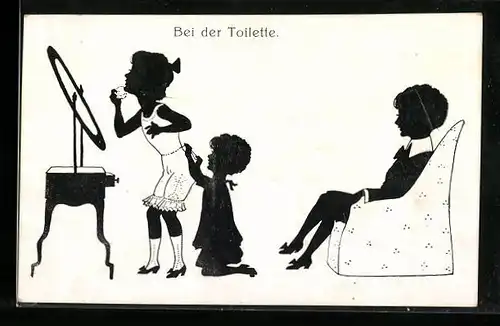AK Bei der Toilette, Scherenschnitt