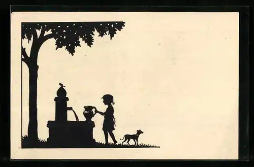 AK Am Brunnen, Scherenschnitt