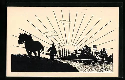 AK Früh auf`s Feld, Scherenschnitt