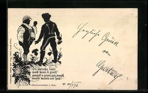 AK Szene aus Schwoarzkerschaln, Scherenschnitt