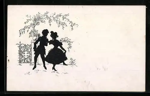 AK glücklich tanzend, Scherenschnitt
