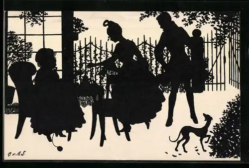 AK Besuch bei der alten Dame, Scherenschnitt