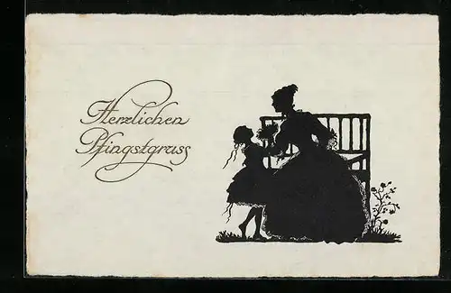 AK Herzliche Pfingstgrüsse im Scherenschnitt