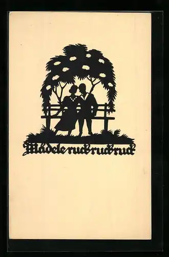 Künstler-AK Mädele ruck, ruck, ruck..., Liebespaar, Scherenschnitt