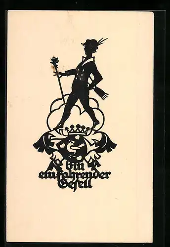 AK Ein fahrender Gesell, Scherenschnitt