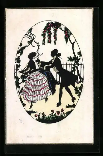 AK Fangen spielen im Garten, Scherenschnitt