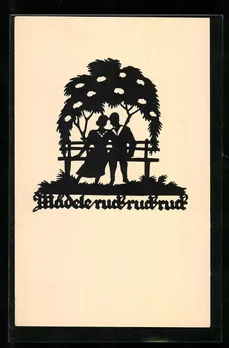 Künstler-AK Mädele ruck, ruck, ruck..., Liebespaar, Scherenschnitt