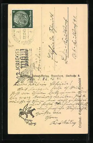 AK Scherenschnitt, Kind mit Herz in einer Blume