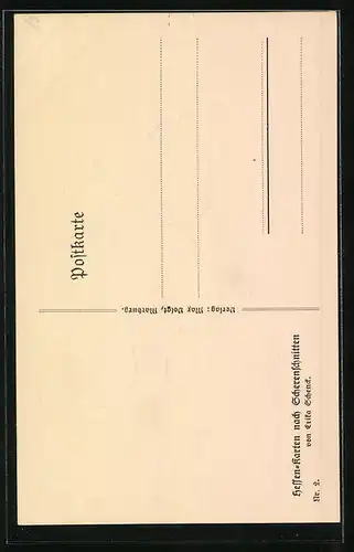 AK Scherenschnitt, Mädchen vor zerbrochenem Teller