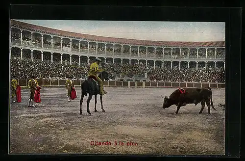 AK Citando à la pica, Torero auf Pferd beim Stierkampf