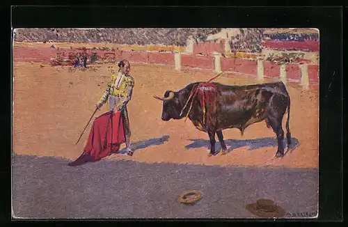 AK Torero mit einem getroffenen Stier in der Arena