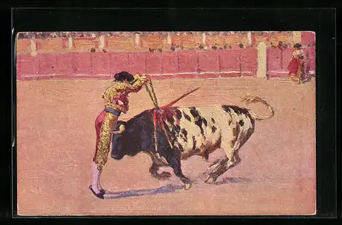 AK Torero mit einem getroffenen Stier in der Arena