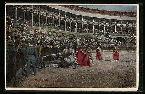 AK Quite de caballo, Toreros mit Pferden in der Stierkampfarena