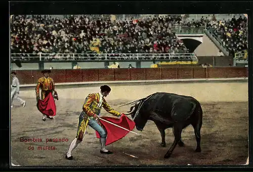 AK Stierkämpfer gibt dem Stier in der Arena den Todesstoss